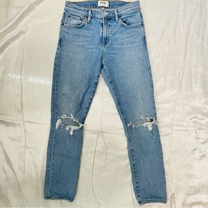 Agolde Womens Light Blue Washed Distressed Mid Rise Straight Leg Jeans Size 25